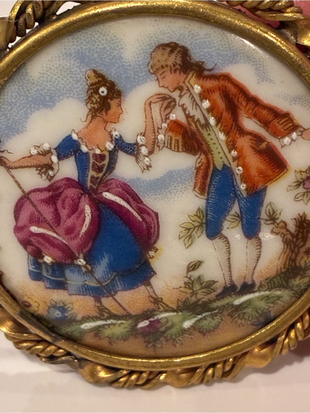 Limoges Hand-Painted Porcelain Brooch Pin